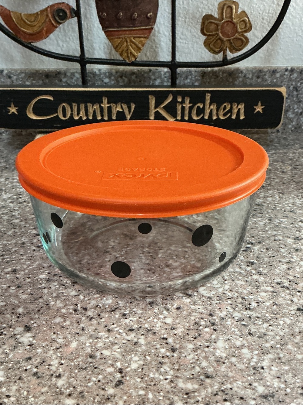 Pyrex Polka Dot Storage Bowl and Orange Lid